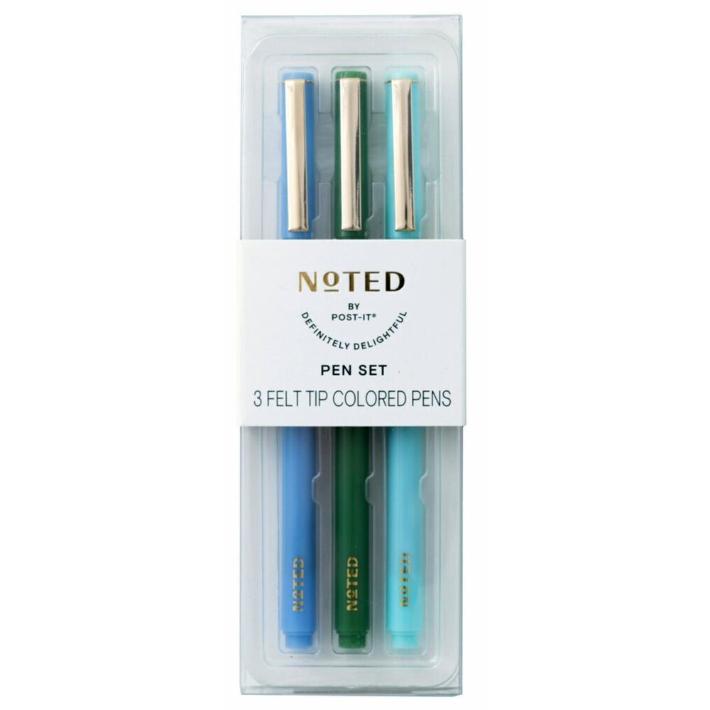 NOTED by Post-it 3 Felt Tip Colored Pens 3 Blue, Green & Turquoise‎